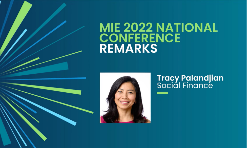 Tracy Palandjian's headshot next to the title of her talk at MIE's 2022 National Conference.